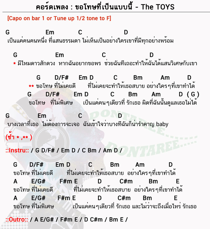 คอร์ดเพลง ขอโทษที่เป็นแบบนี้ ง่ายๆ