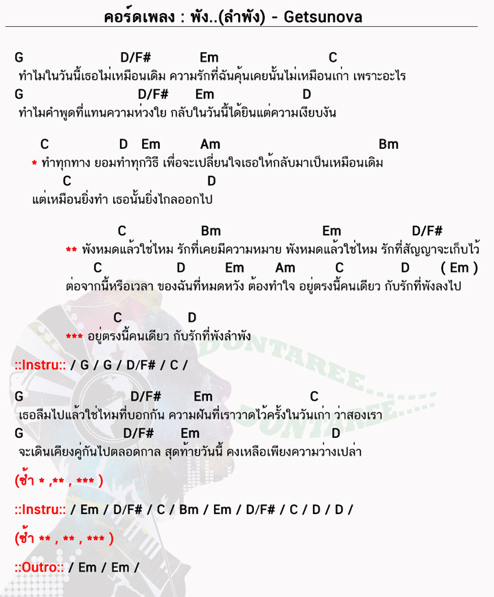 คอร์ดเพลง พัง(ลำพัง) ง่ายๆ