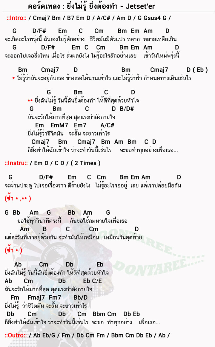 คอร์ดเพลง ยิ่งไม่รู้ยิ่งต้องทำ ง่ายๆ