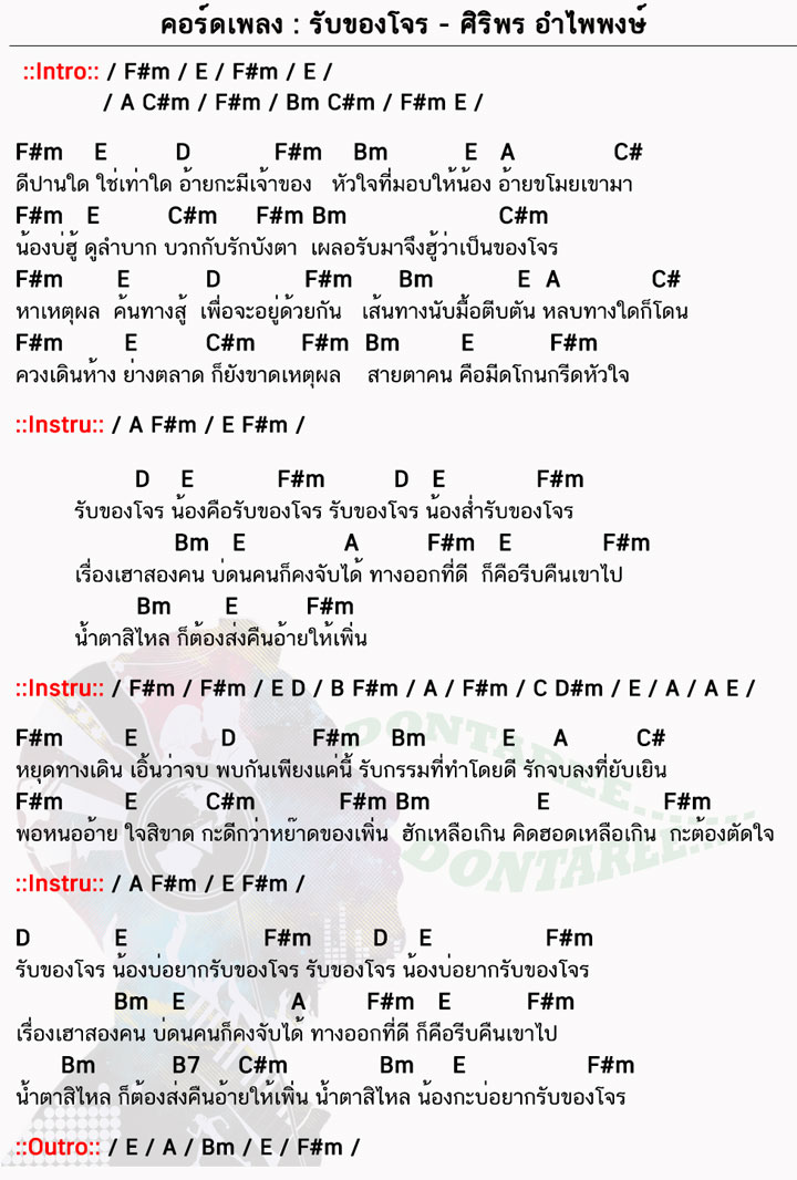 คอร์ดเพลง รับของโจร ง่ายๆ