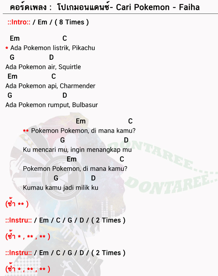 คอร์ดเพลง Cari Pokemon ง่ายๆ