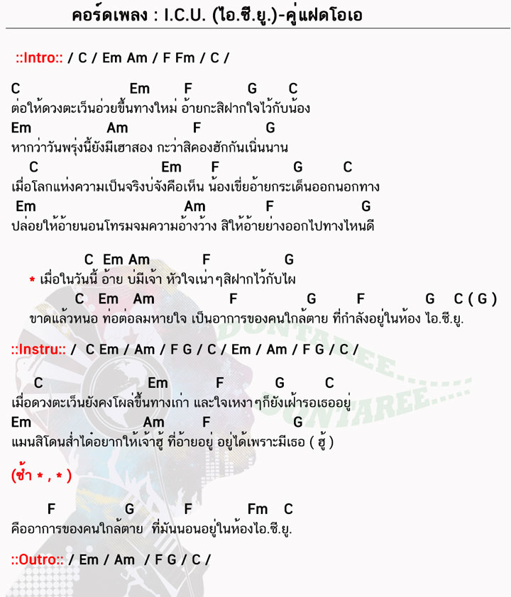 คอร์ดเพลง I.C.U. ง่ายๆ