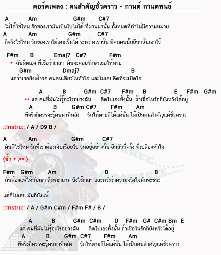 คอร์ดเพลง คนสำคัญชั่วคราว ง่ายๆ