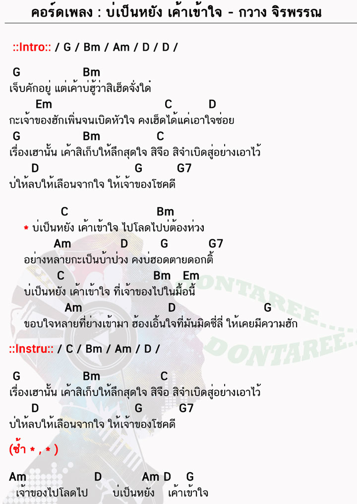 คอร์ดเพลง บ่เป็นหยัง เค้าเข้าใจ ง่ายๆ