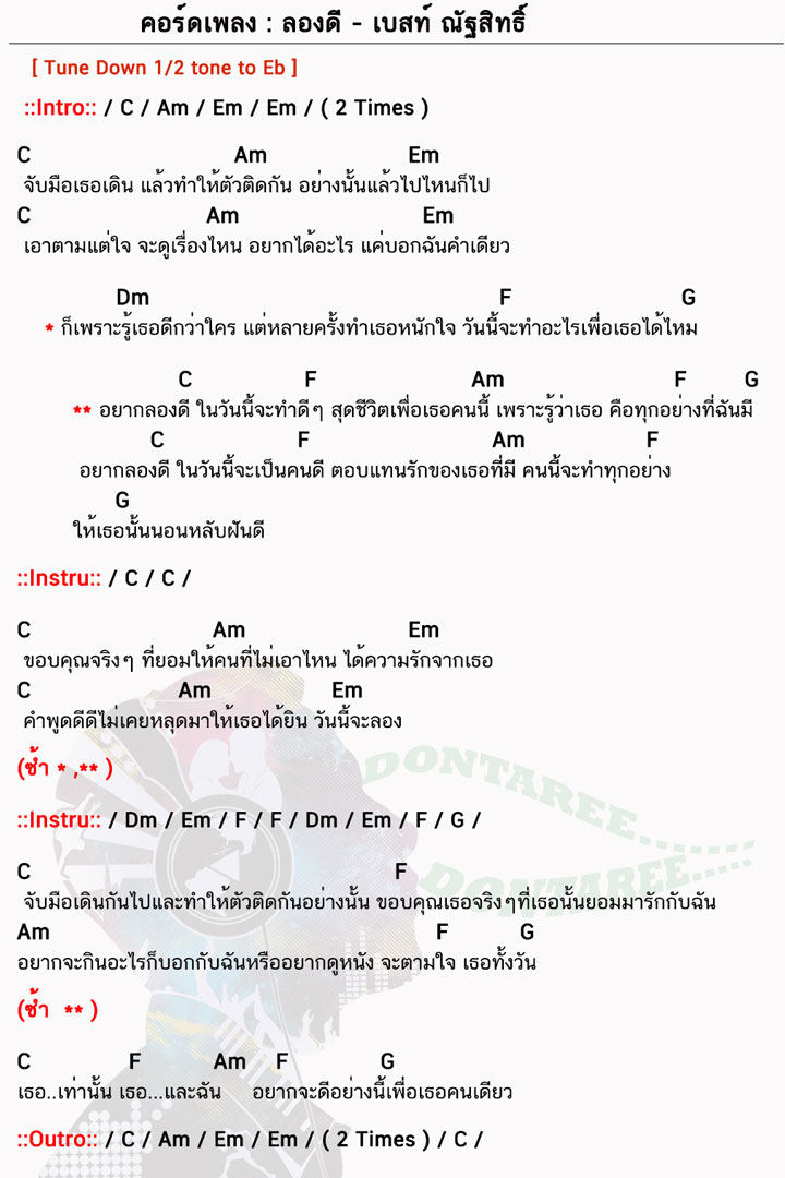 คอร์ดเพลง ลองดี ง่ายๆ