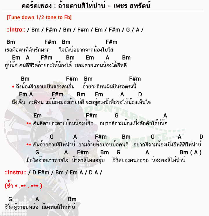 คอร์ดเพลง อ้ายตายสิไห่นำบ่ ง่ายๆ