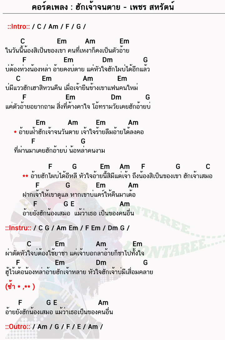 คอร์ดเพลง ฮักเจ้าจนตาย ง่ายๆ