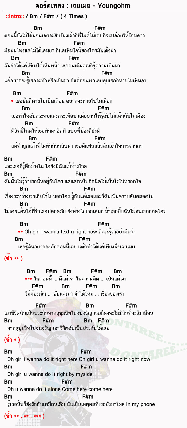 คอร์ดเพลง เฉยเมย ง่ายๆ