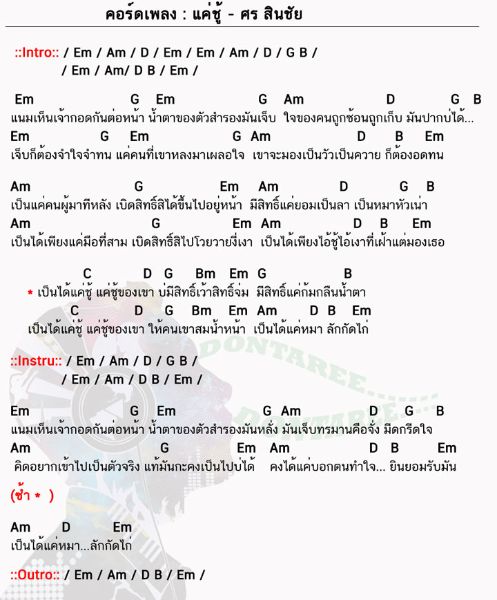 คอร์ดเพลง แค่ชู้ ง่ายๆ