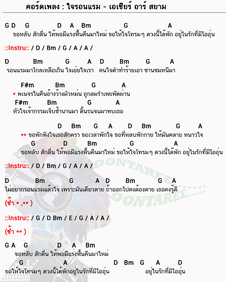 คอร์ดเพลง ใจรอนแรม ง่ายๆ