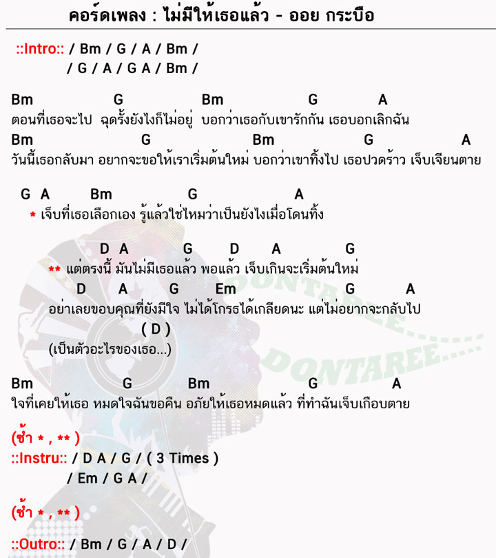 คอร์ดเพลง ไม่มีให้เธอแล้ว ง่ายๆ