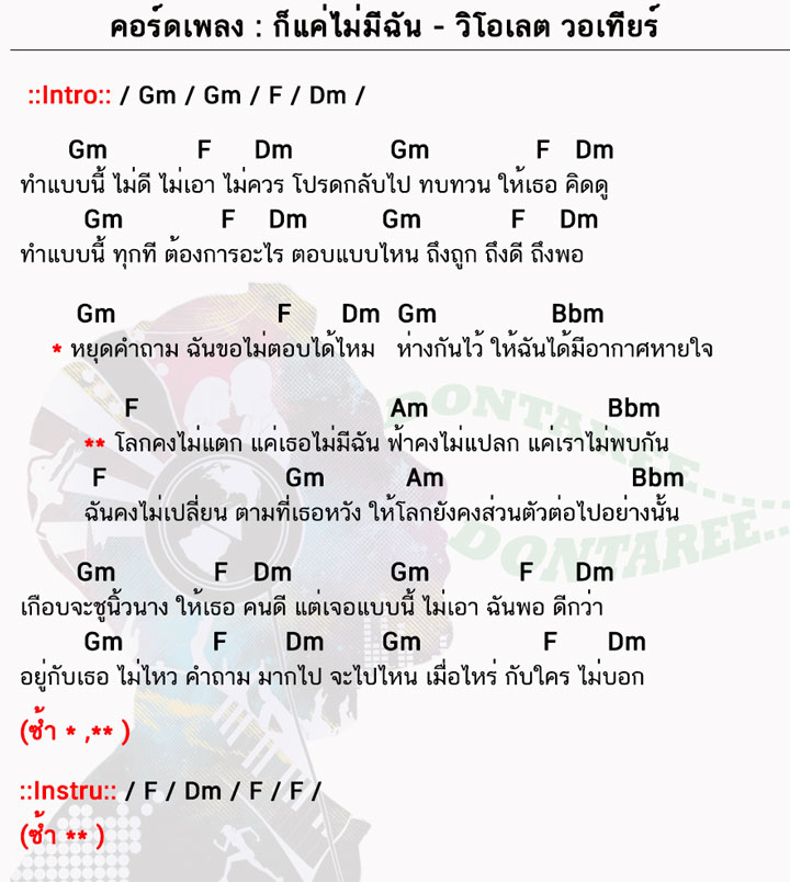 คอร์ดเพลง ก็แค่ไม่มีฉัน ง่ายๆ