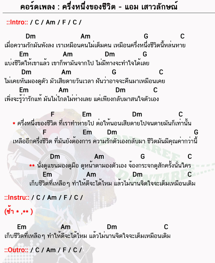 คอร์ดเพลง ครึ่งหนึ่งของชีวิต ง่ายๆ