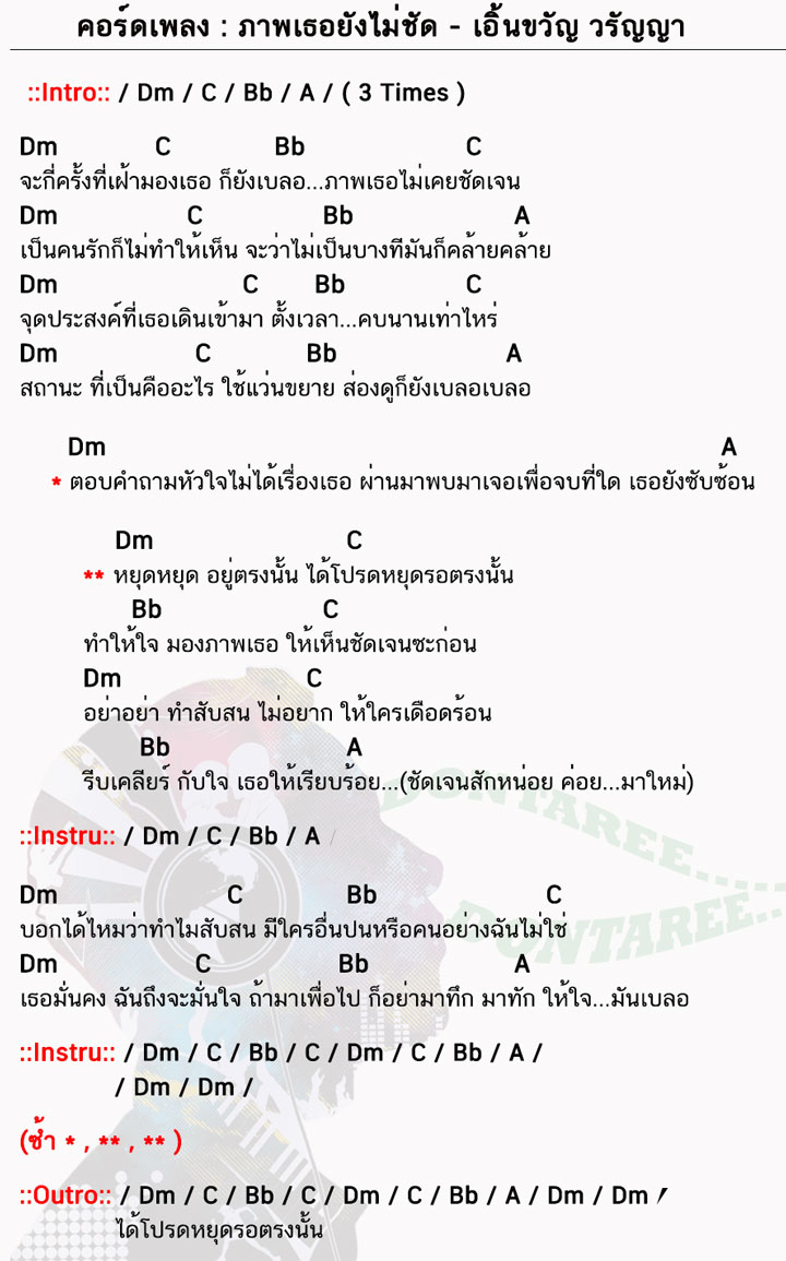 คอร์ดเพลง ภาพเธอยังไม่ชัด ง่ายๆ