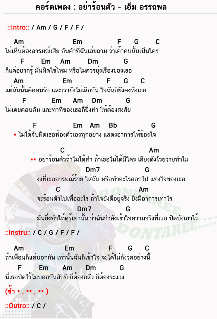 คอร์ดเพลง อย่าร้อนตัว ง่ายๆ