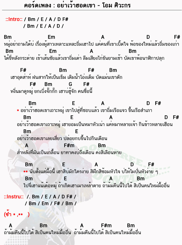 คอร์ดเพลง อย่าเว้าฮอดเขา ง่ายๆ