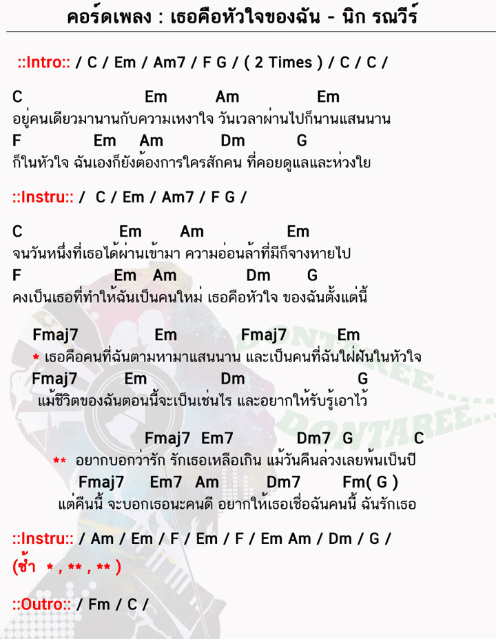 คอร์ดเพลง เธอคือหัวใจของฉัน ง่ายๆ