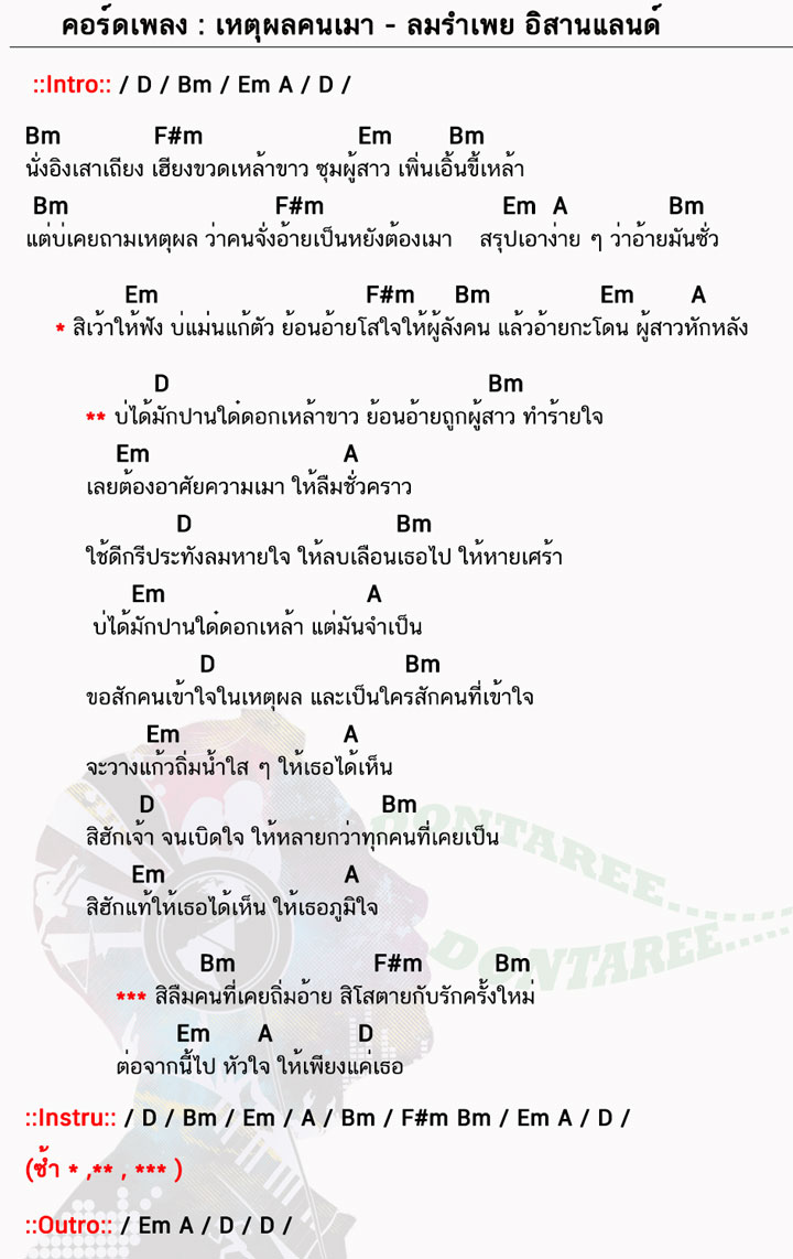 คอร์ดเพลง เหตุผลคนเมา ง่ายๆ