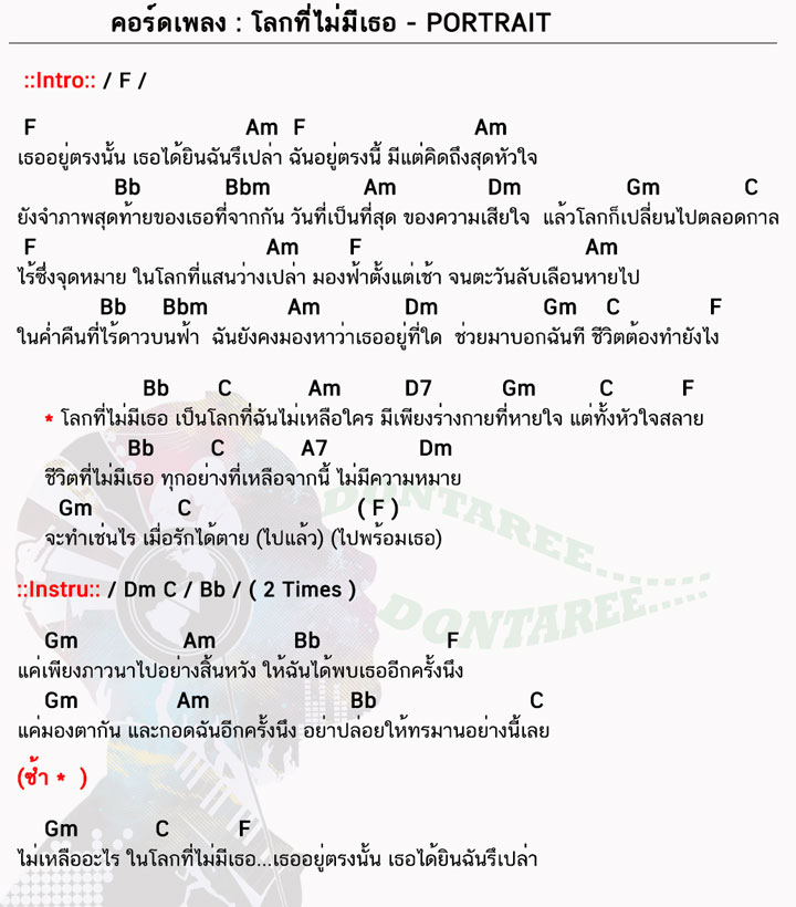 คอร์ดเพลง โลกที่ไม่มีเธอ ง่ายๆ