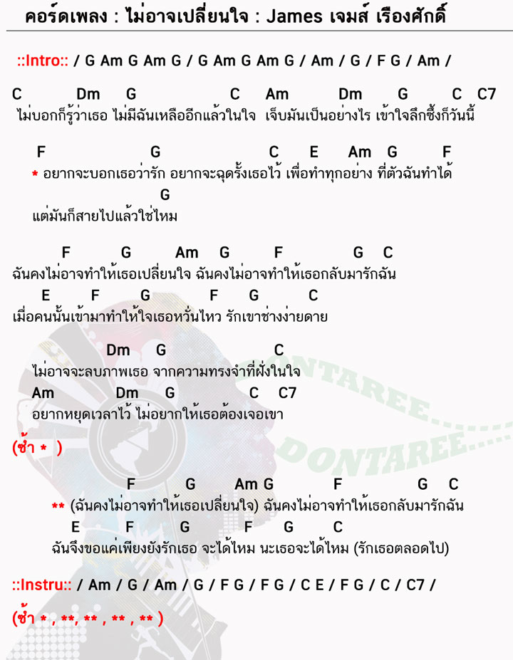 คอร์ดเพลง ไม่อาจเปลี่ยนใจ ง่ายๆ