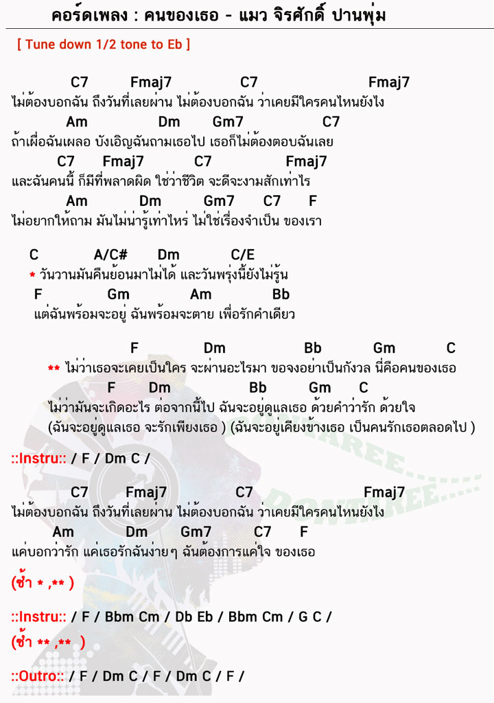 คอร์ดเพลง คนของเธอ ง่ายๆ