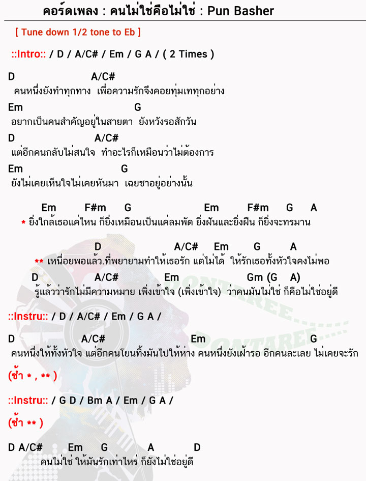 คอร์ดเพลง คนไม่ใช่คือไม่ใช่ ง่ายๆ