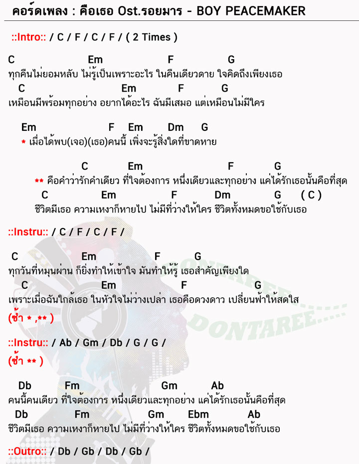 คอร์ดเพลง คือเธอ ง่ายๆ