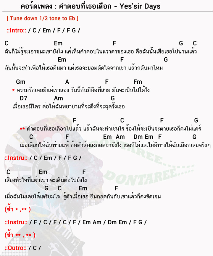 คอร์ดเพลง คำตอบที่เธอเลือก ง่ายๆ