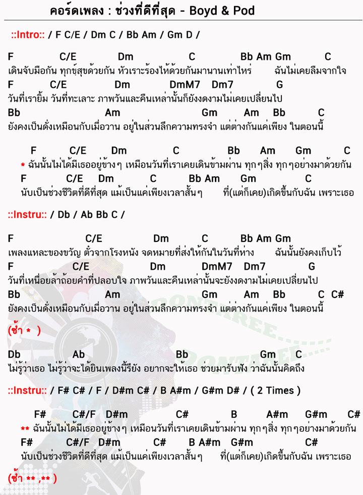 คอร์ดเพลง ช่วงที่ดีที่สุด ง่ายๆ