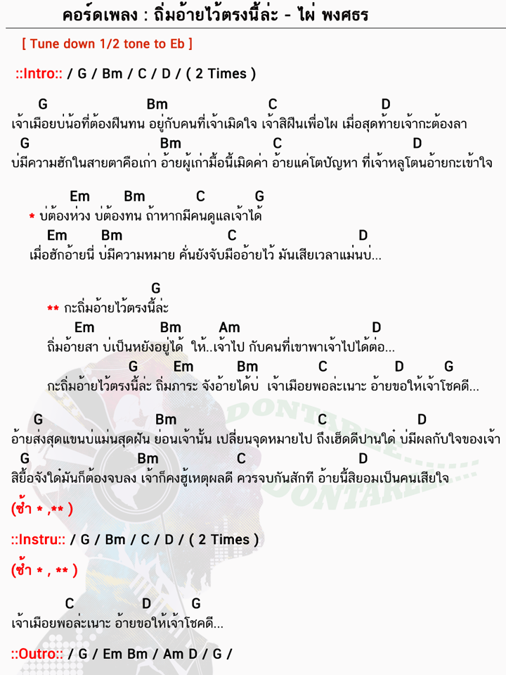 คอร์ดเพลง ถิ่มอ้ายไว้ตรงนี้ล่ะ ง่ายๆ