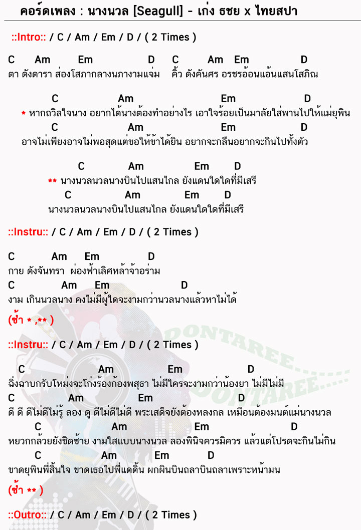 คอร์ดเพลง นางนวล ง่ายๆ