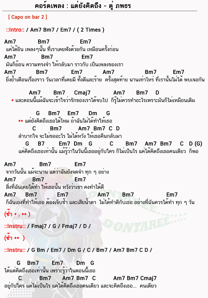 คอร์ดเพลง แต่ยังคิดถึง ง่ายๆ