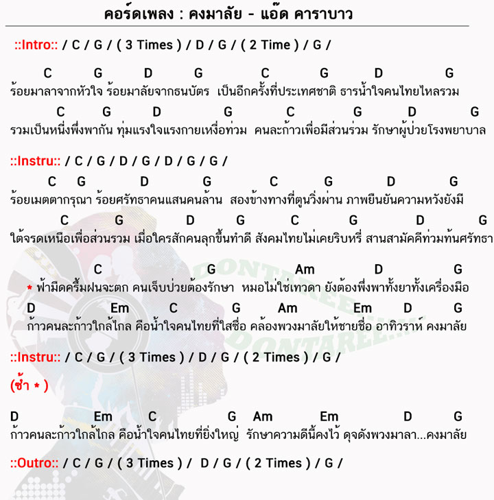 คอร์ดเพลง คงมาลัย ง่ายๆ