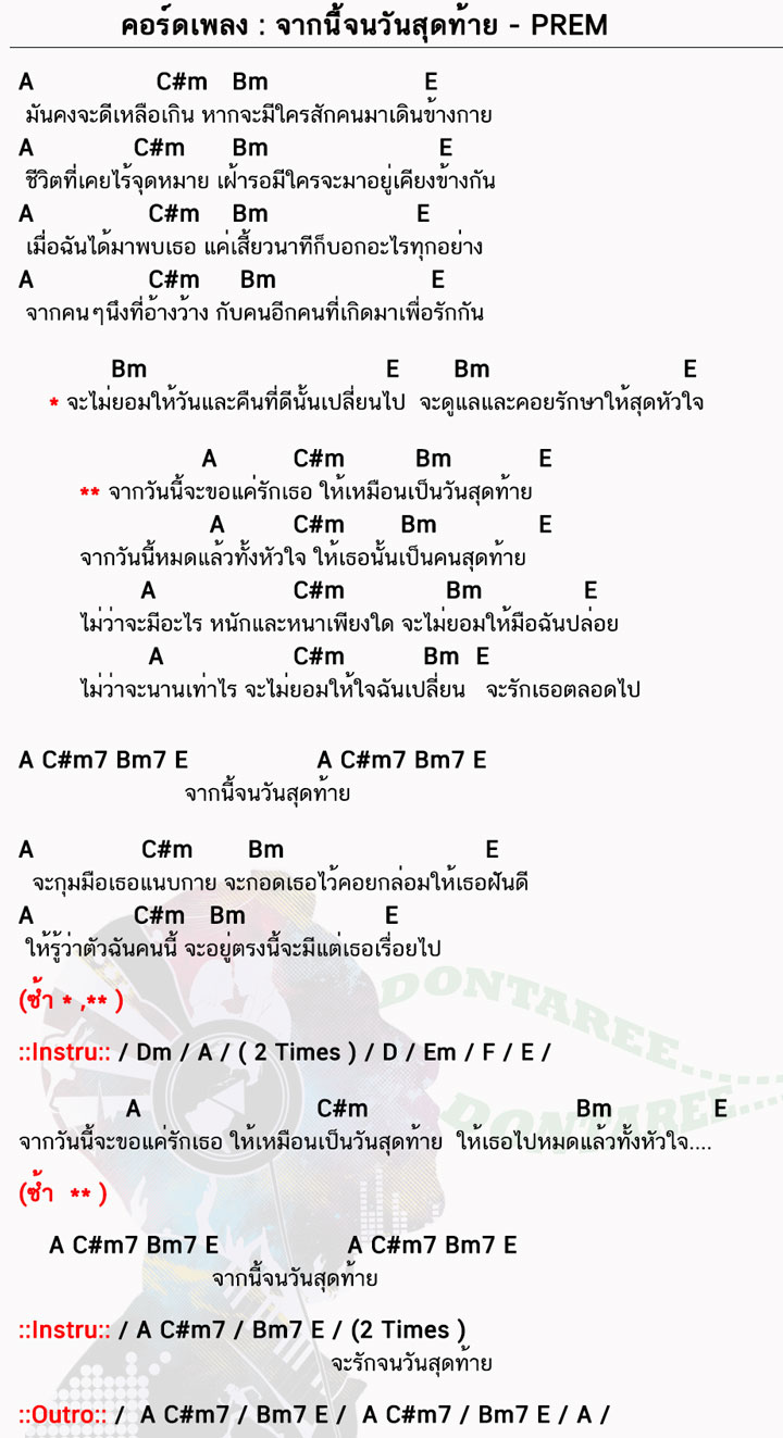 คอร์ดเพลง จากนี้จนวันสุดท้าย ง่ายๆ