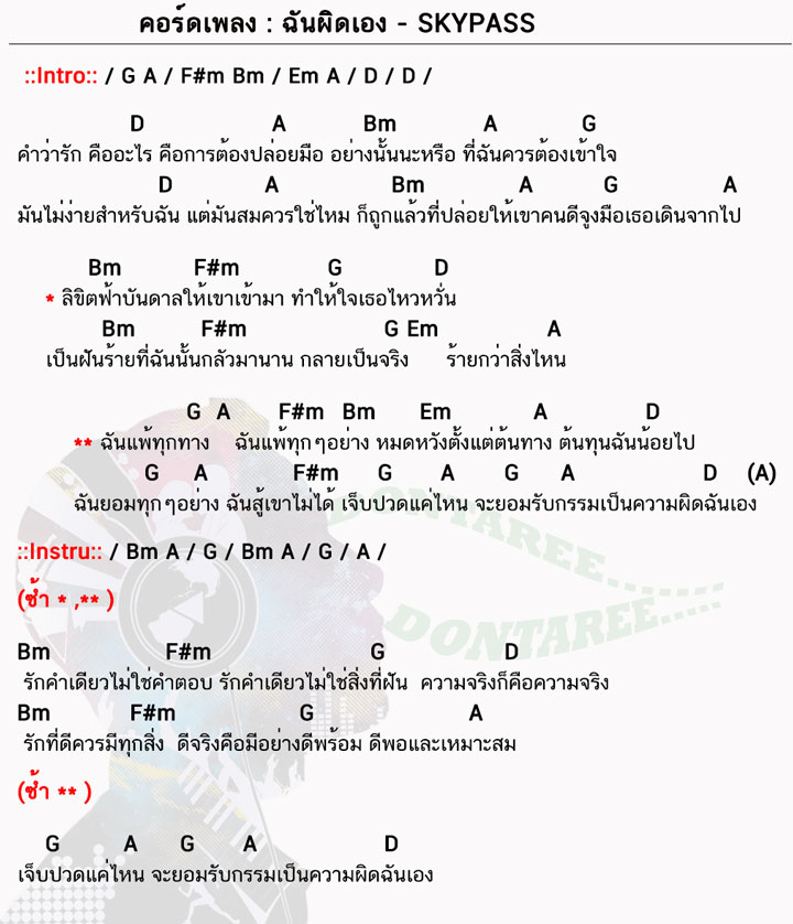 คอร์ดเพลง ฉันผิดเอง ง่ายๆ