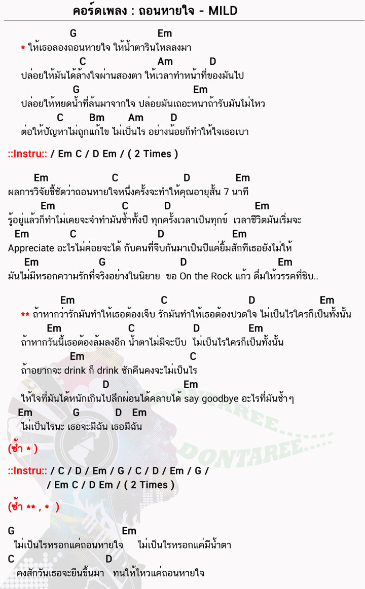 คอร์ดเพลง ถอนหายใจ ง่ายๆ