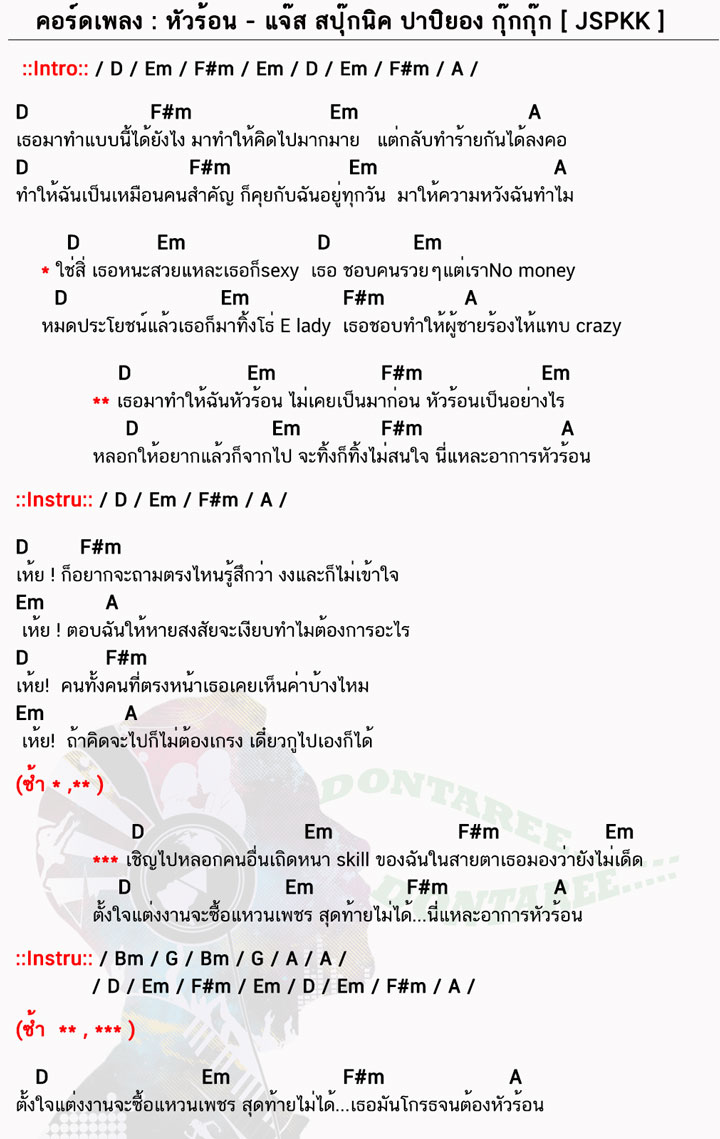 คอร์ดเพลง หัวร้อน ง่ายๆ