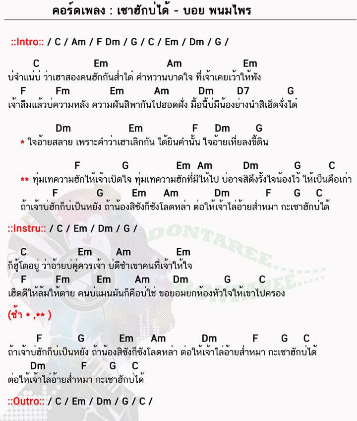 คอร์ดเพลง เซาฮักบ่ได้ ง่ายๆ