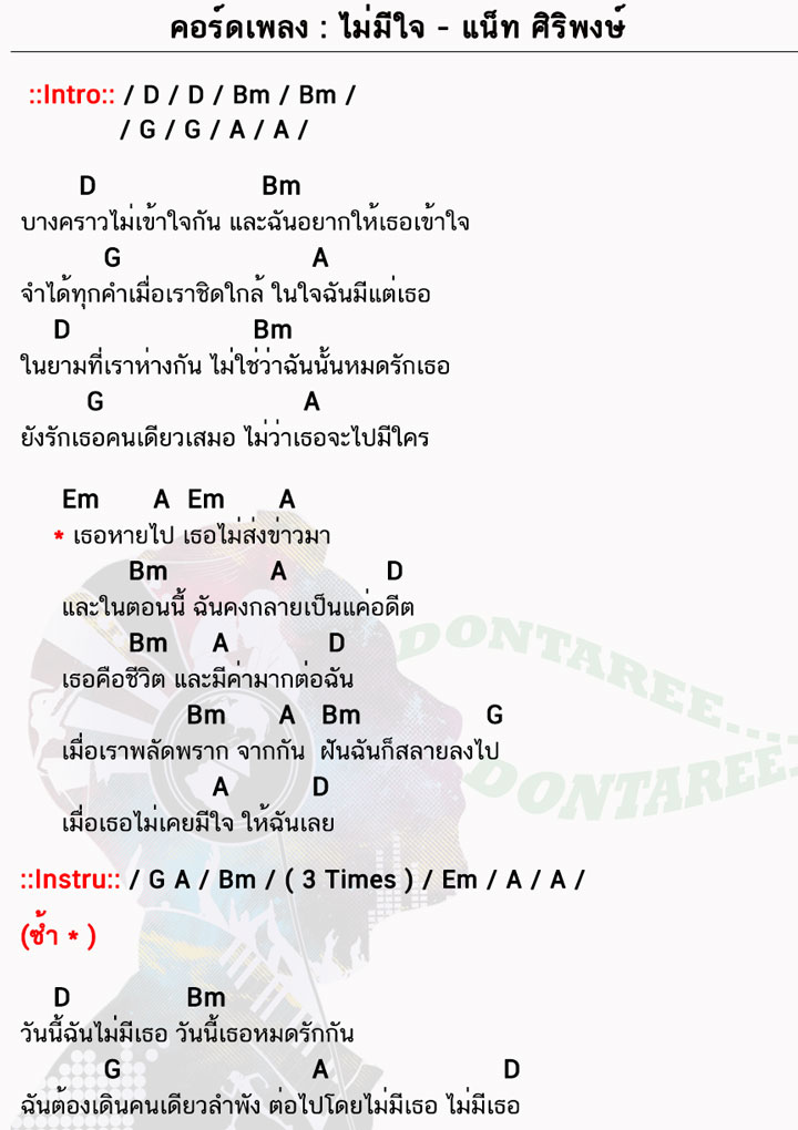 คอร์ดเพลง ไม่มีใจ ง่ายๆ