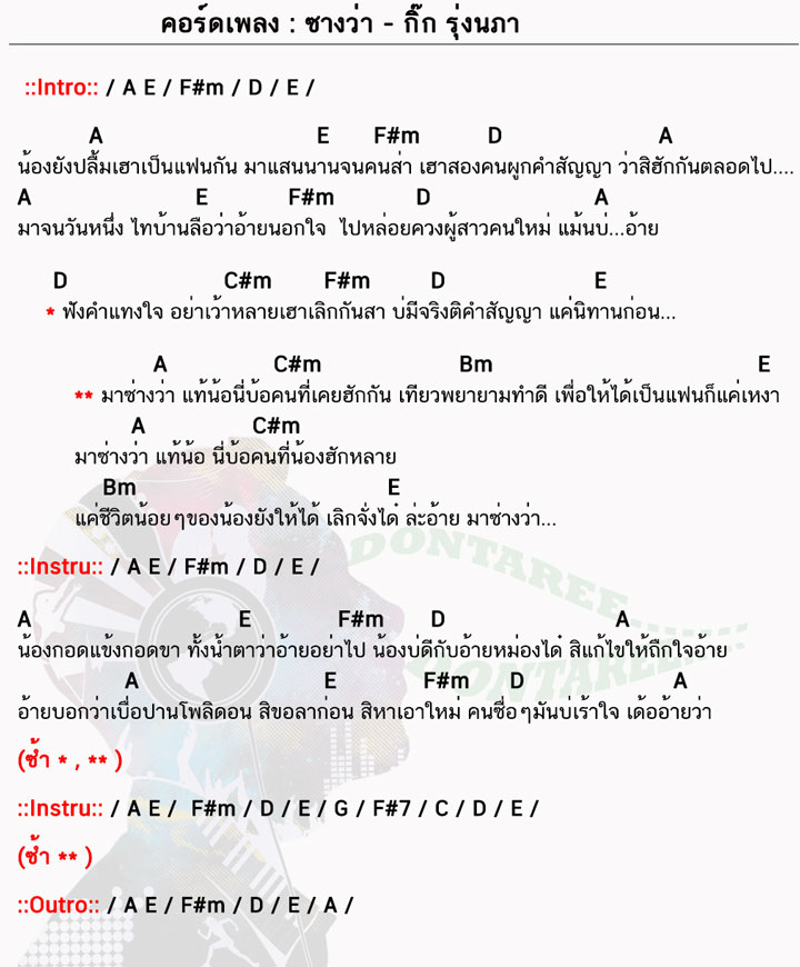 คอร์ดเพลง ซางว่า ง่ายๆ