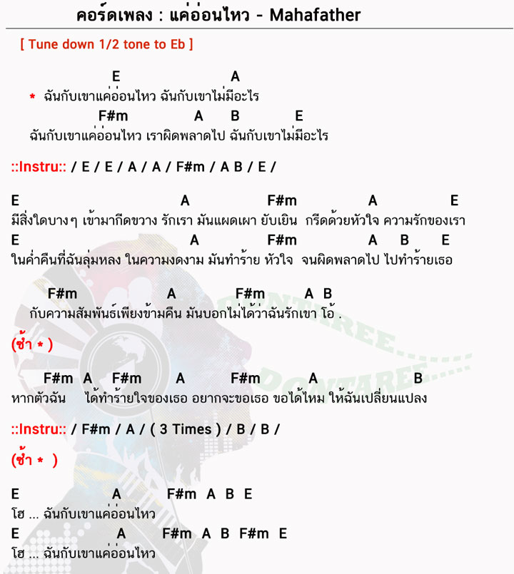 คอร์ดเพลง แค่อ่อนไหว ง่ายๆ