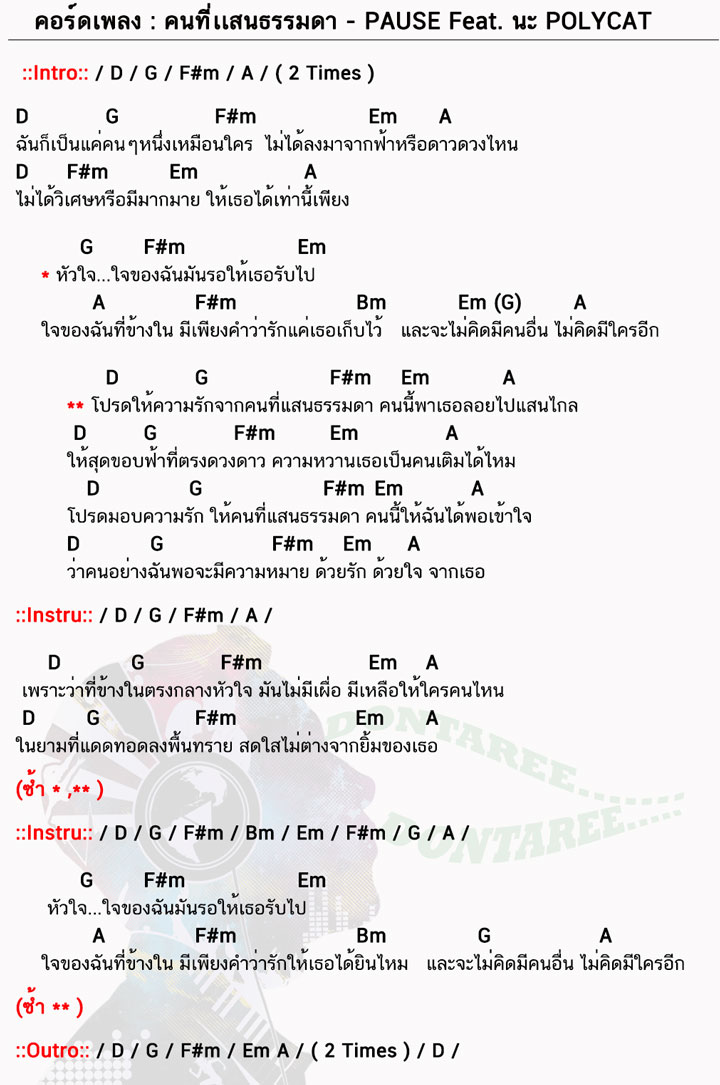 คอร์ดเพลง คนที่แสนธรรมดา ง่ายๆ