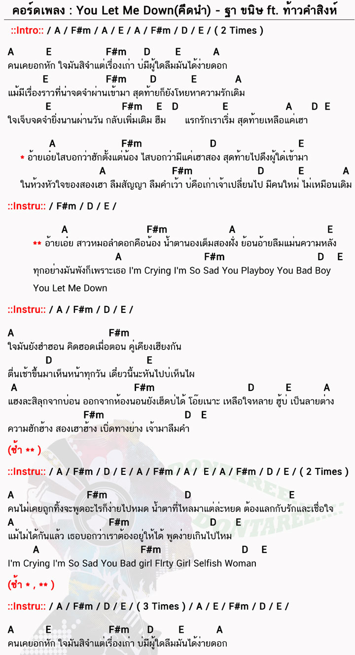 คอร์ดเพลง You-Let-Me-Down ง่ายๆ