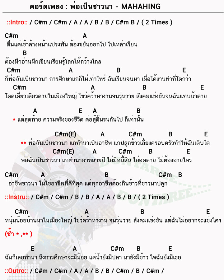 คอร์ดเพลง พ่อเป็นชาวนา ง่ายๆ