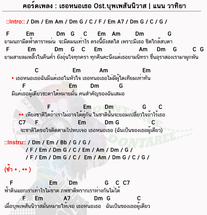 คอร์ดเพลง เธอหนอเธอ ง่ายๆ