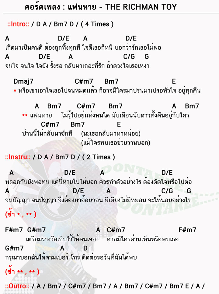 คอร์ดเพลง แฟนหาย ง่ายๆ