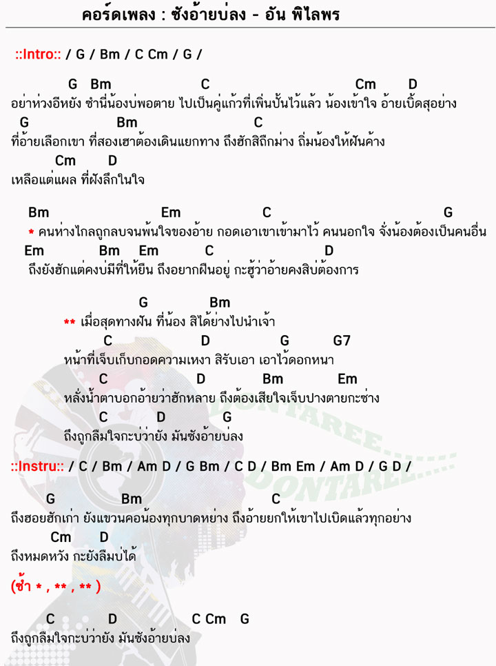 คอร์ดเพลง ซังอ้ายบ่ลง ง่ายๆ