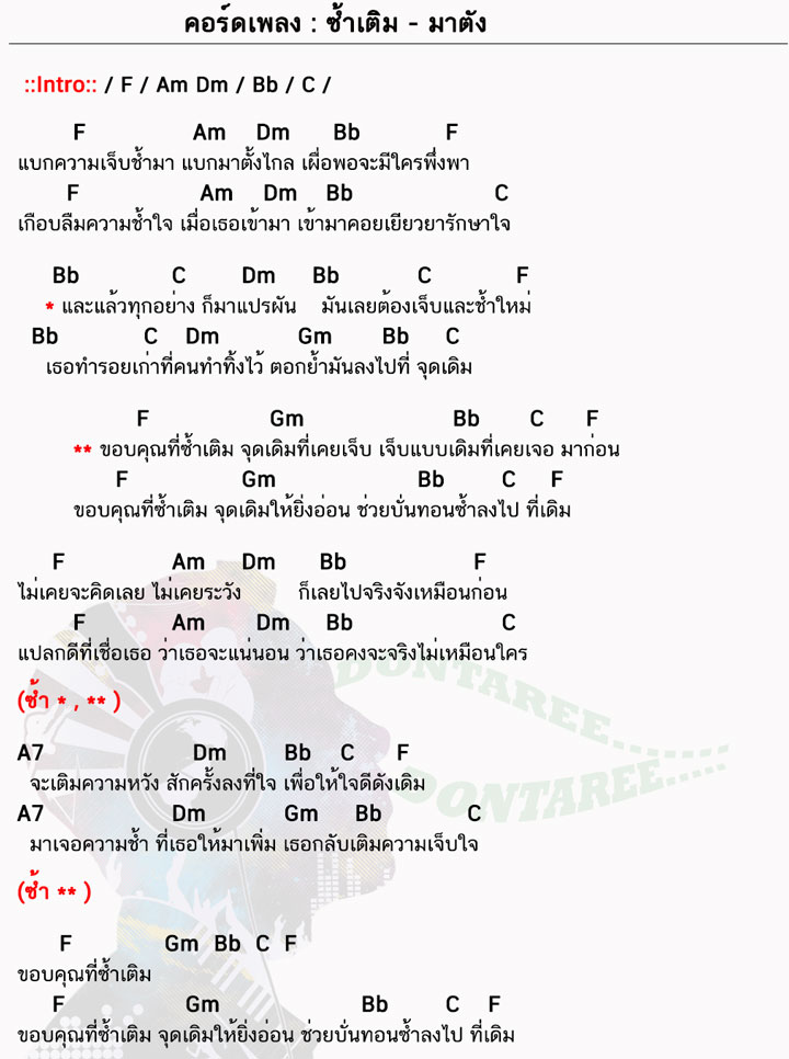 คอร์ดเพลง ซ้ำเติม ง่ายๆ