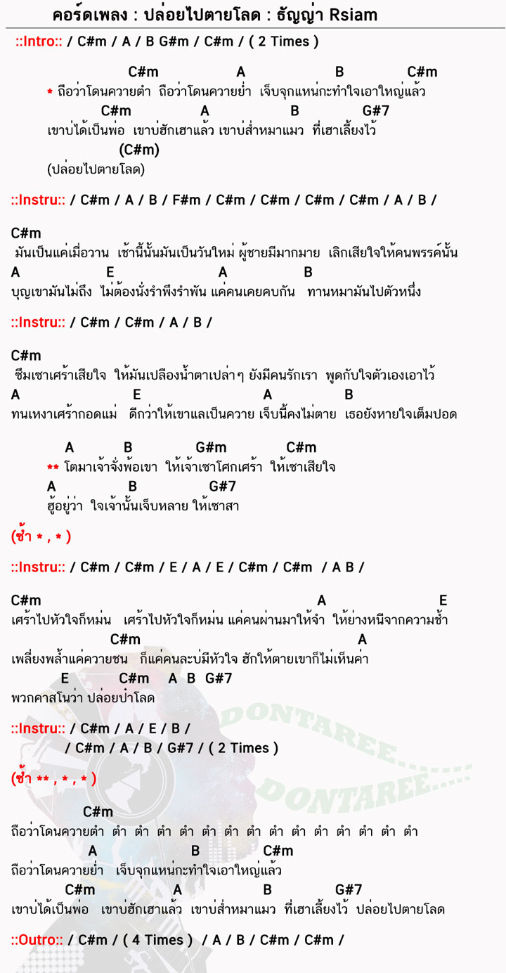 คอร์ดเพลง ปล่อยไปตายโลด ง่ายๆ