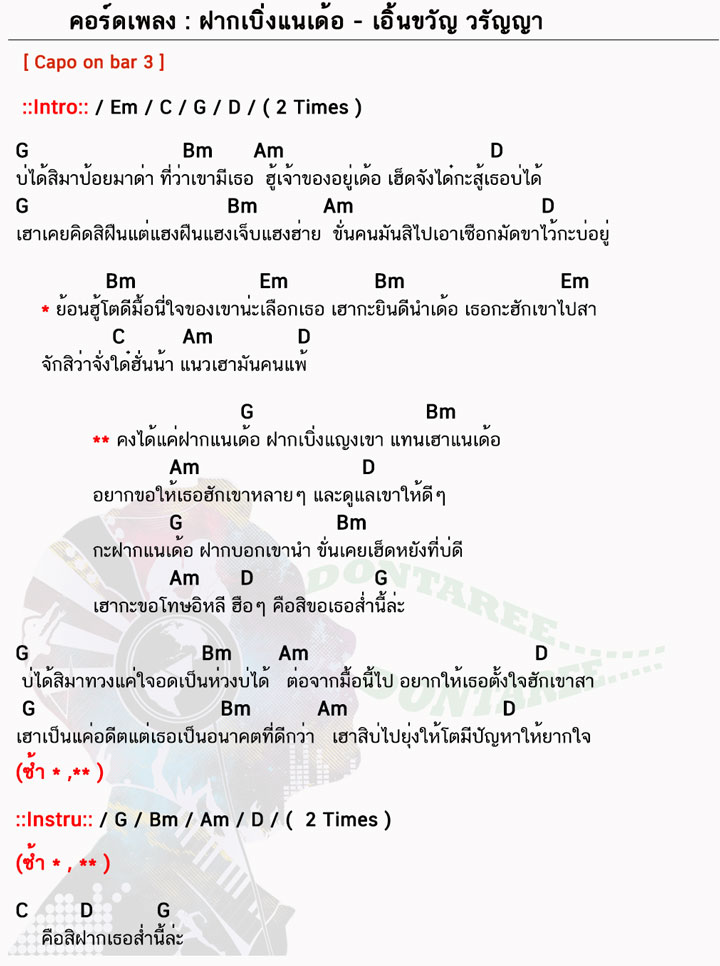 คอร์ดเพลง ฝากเบิ่งแนเด้อ ง่ายๆ